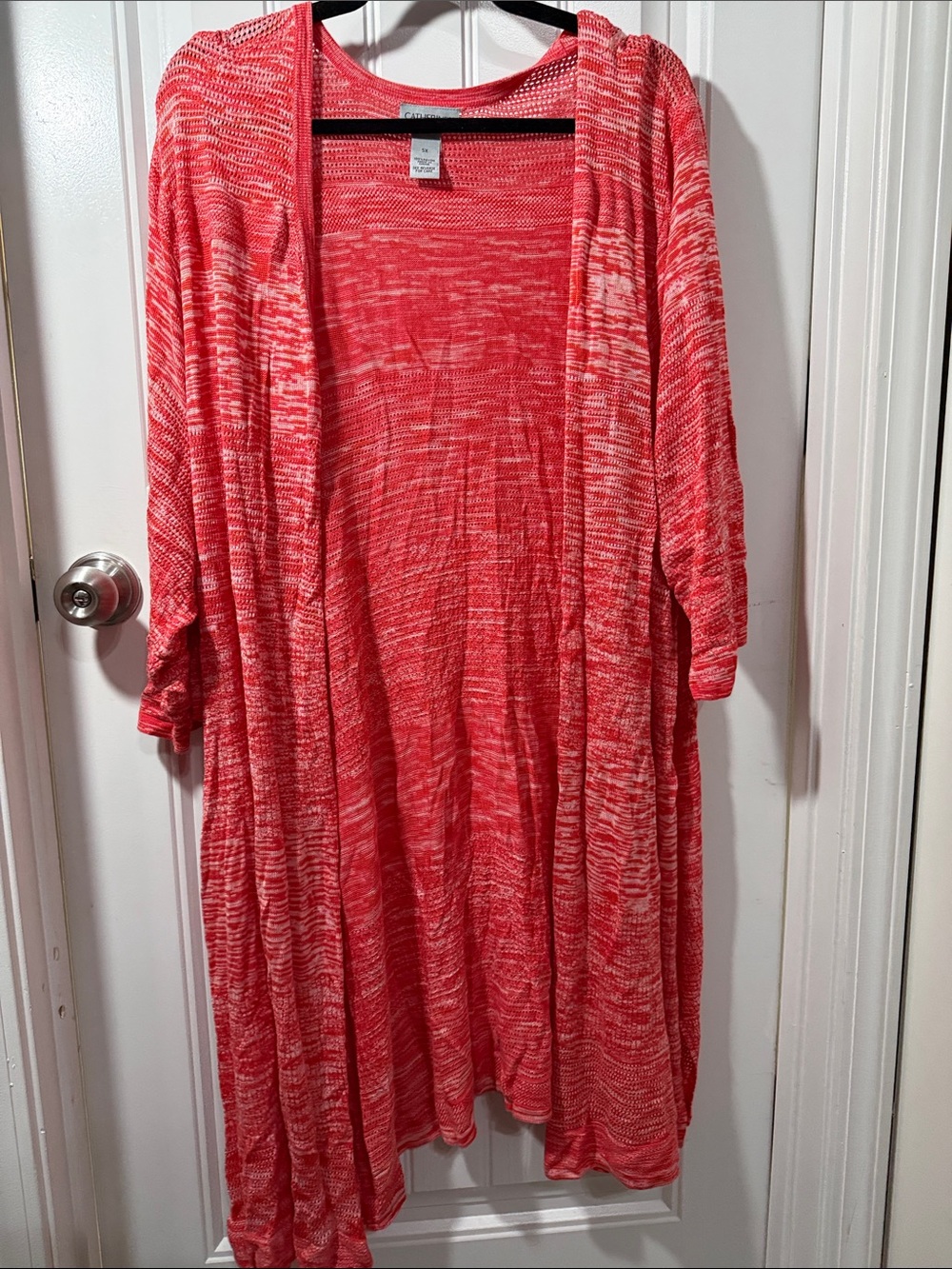 Catherines Coral and White Marled Open-Front Cardigan